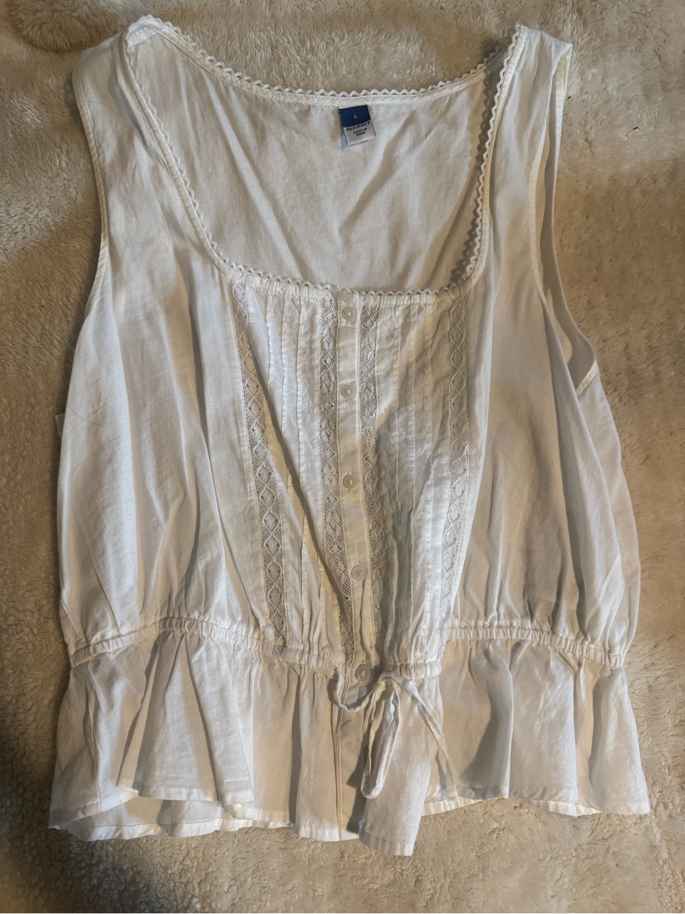 Old Navy White Lace-Trim Button Front Drawstring Tank